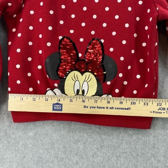 Disney Kids Minnie Mouse Hoodie Sweatshirt Red Polka Dot Sequins Size 5-6 yr GUC - Picture 8 of 12